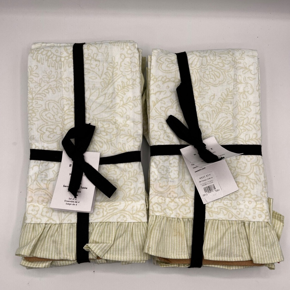 Rhodes + West Elm Green Garden Ruffle Napkin Set of 8 NEW Cotton Floral 20 x 20